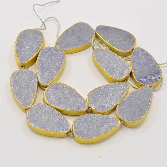 Натуральные окрашенные и подвергнутые термической обработке нити из синего авантюрина, золотом окрашенные, капля, 31x20x7 мм, отверстие : 1.5 мм, около 12 шт / нитка, 15.7 дюйм