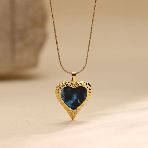 304 Подвески в виде сердца из нержавеющей стали и синтетической раковины для женщин, золотые