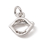 Brass Micro Pave Cubic Zirconia Charms, with Jump Rings, Lip Charm