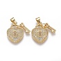 Латунные микро проложить кубического циркония подвески, замок с сердечком, прозрачные