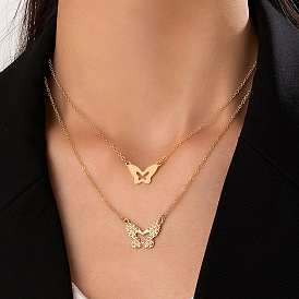 Butterfly Hollow Out Double Layer Necklace Animal Wing Multi-layer Clavicle Chain for Women