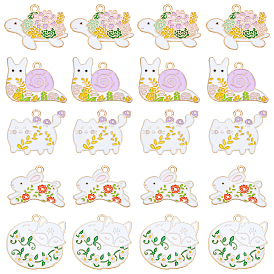 20шт 5 подвески в стиле позолоченного сплава с эмалью, кролик/кошка/лиса/улитка/улитка