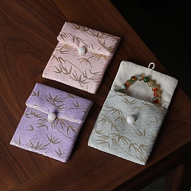 Chinese Style Cloth Bags with Buttons, Rectangle with Bamboo Jewelry Pouches