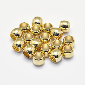Long-Lasting Plated Brass European Beads, Real 18K Gold Plated, Nickel Free, Barrel, Large Hole Beads