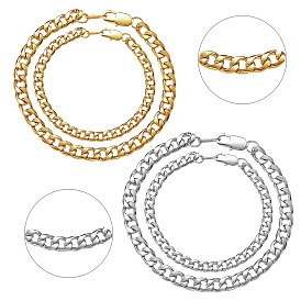 2 Sets 2 Colors Couple Bracelets Sets, Vacuum Plating 304 Stainless Steel Cuban Chain Bracelets, with Lobster Claw Clasps