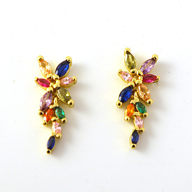 Fashionable Geometric Long Earrings with Copper Plating, Gold Color and Colored Zircon Stones