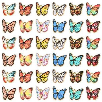 60 pcs 12 couleurs pendentifs en alliage d'émail, or, charme de papillon