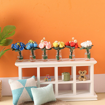 Miniature Rose Potted Plant Flower Arrangement, 1/12 Scale Model, Cement Production Dollhouse Accessories