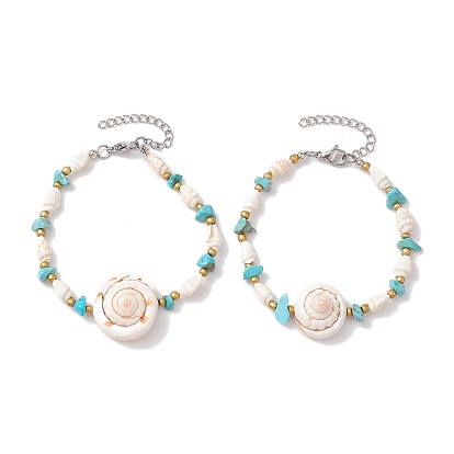 Летние пляжные браслеты из натуральной оболочки глаз Шивы со звеньями, Женские браслеты из синтетической бирюзы и натуральных трубчатых бусин