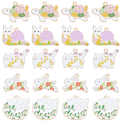 20шт 5 подвески в стиле позолоченного сплава с эмалью, кролик/кошка/лиса/улитка/улитка