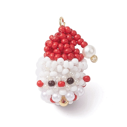 Рождественские подвески Санта-Клауса из искусственного жемчуга, латуни и стеклянных бусин, с 304 кольцами из нержавеющей стали, золотые