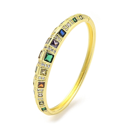 Bracelets à charnière en laiton micro pavé de zircone cubique transparente, bracelets carrés en verre coloré pour femmes