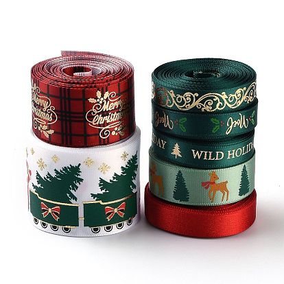 7 rouleaux de ruban de satin de noël, Ruban polyester, pour faire de l'artisanat, paquet cadeau, Motif à thème de Noël
