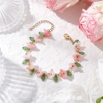 Акриловые браслеты из бисера для женщин, цветок, с 304 из нержавеющей стали Lobster Claw застежками