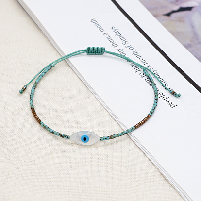 Boho Style Green Pine Bead Bracelet with Natural Shell Eye Beads