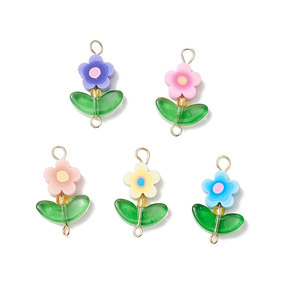 5 шт 5 цвета подвески-коннекторы из полимерной глины ручной работы со стеклянным листом, с 304 двойными петлями из нержавеющей стали, золотые