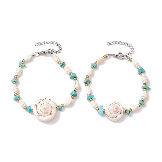 Летние пляжные браслеты из натуральной оболочки глаз Шивы со звеньями, Женские браслеты из синтетической бирюзы и натуральных трубчатых бусин