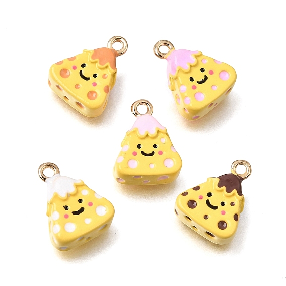 Alloy with Enamel Charms, with Iron Loop, Cheese & Smiling Face Charms, Golden