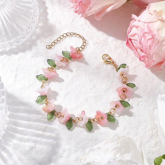 Акриловые браслеты из бисера для женщин, цветок, с 304 из нержавеющей стали Lobster Claw застежками