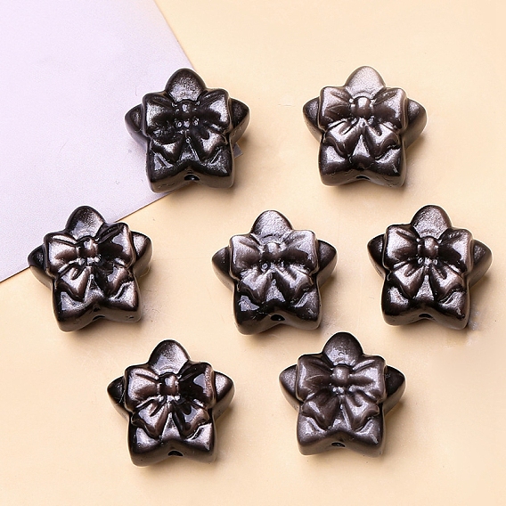 Бусины из натурального серебряного обсидиана, звезда с бантовыми бусинами