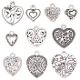 50Pcs 10 Styles Tibetan Style Alloy Charms, Heart Charms
