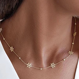Snowflake Necklace for Women - 14K Gold Choker Collarbone Chain, Christmas Gift Idea