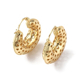 Brass Croissant with Star Thick Hoop Earrings for Women