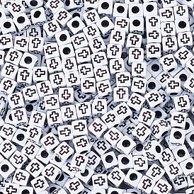 1000 шт. Акриловые бусины в стиле ремесел, Куб с крестом