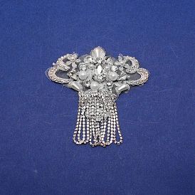 Handicrafted Embroidery Cloth Iron on/Sew on Patches, Costume Accessories, Appliques, for Bridal Shoes Decor, with Tassel