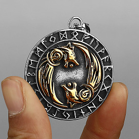Colliers pendentifs en acier inoxydable avec médaille à double tête de loup viking pour hommes