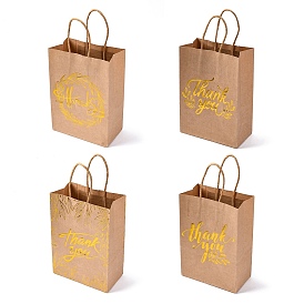 Gold Stamp Thank You Printed Paper Gift Tote Bags, Shopping Bags with Paper Twine Handles, Rectangle