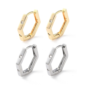 Brass Micro Pave Cubic Zirconia Hoop Earrings, Hexagon