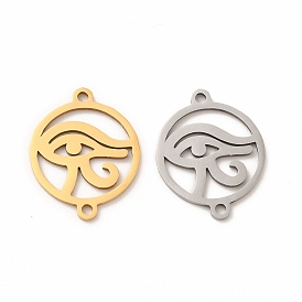 201 Stainless Steel Connector Charms, Flat Round with Eye of Horus