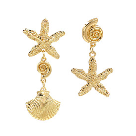 Asymmetrical Metal Starfish Earrings and Exaggerated Long Seashell Drop Earrings - High-quality Fashion Accessories