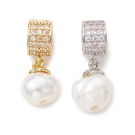 Подвески из натурального пресноводного жемчуга, двухстороннее полированное очарование, подвески с микропаве из латуни, украшенные кубическим цирконием, с креплениями для штифтов., платиной и золотом