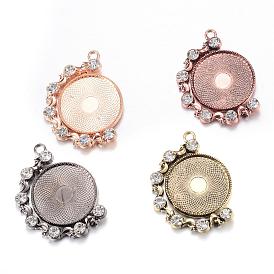 Rotatable Tibetan Style Alloy Pendant Cabochon Settings, Cadmium Free & Lead Free, Double-sided Tray, with Rhinestones, Flat Round