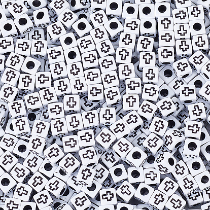1000 шт. Акриловые бусины в стиле ремесел, Куб с крестом