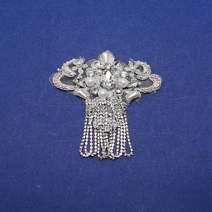 Handicrafted Embroidery Cloth Iron on/Sew on Patches, Costume Accessories, Appliques, for Bridal Shoes Decor, with Tassel