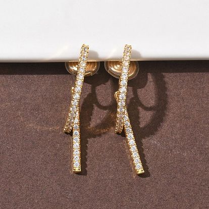 Латунные серьги-клипсы с микропаве из прозрачного кубического циркония, долговечный, без никеля 