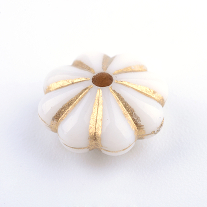 Flower Plating Acrylic Beads, Golden Metal Enlaced, 10x5mm, Hole: 1mm, about 1950pcs/500g