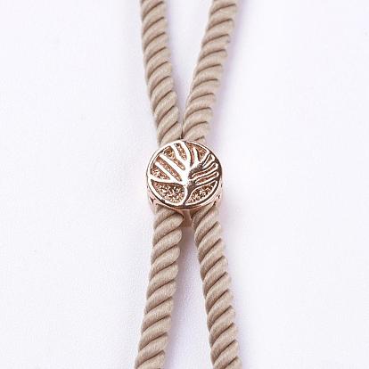 Nylon Twisted Cord Bracelet Making, Slider Bracelet Making, with Brass Findings, Long-Lasting Plated, Cadmium Free & Lead Free, Tree of Life, Linen