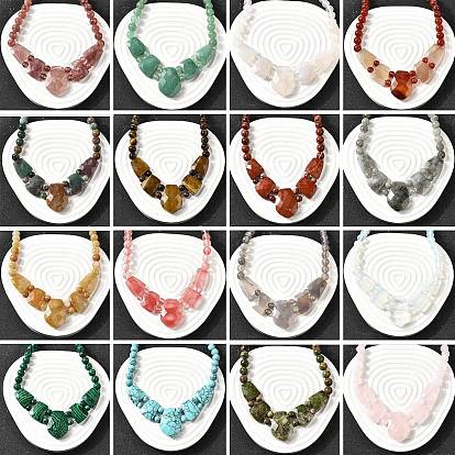 Ожерелья из граненых бусин с драгоценными камнями для женщин, из нержавеющей стали застежками омаров, цвет нержавеющей стали