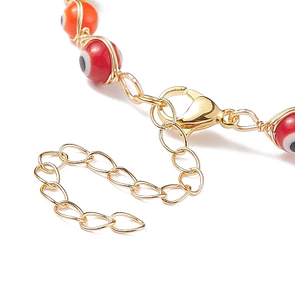 Natural Pearl & Lampwork Evil Eye Beaded Dangle Earrings & Bracelet, Brass Wire Wrap Jewelry Set for Women