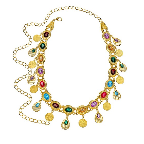 Цепочка из сплава в этническом стиле с акриловыми цветными овальными звеньями, каплевидная, с кисточками, на талию и живот для женщин