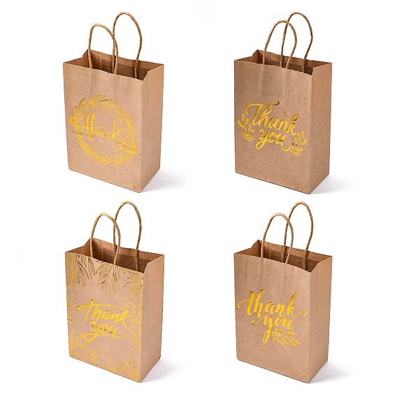 Золотая печать, спасибо, печатные бумажные подарочные сумки, сумки для покупок с ручками из бумажной веревки, прямоугольные