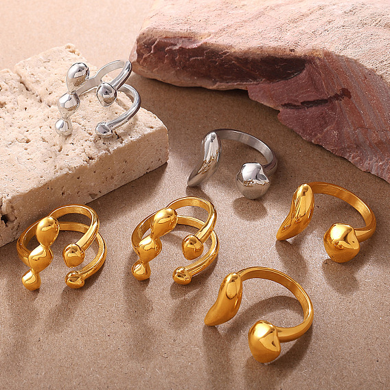 304 Stainless Steel Cuff Open Rings, Nuggets