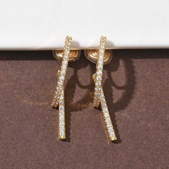 Латунные серьги-клипсы с микропаве из прозрачного кубического циркония, долговечный, без никеля 