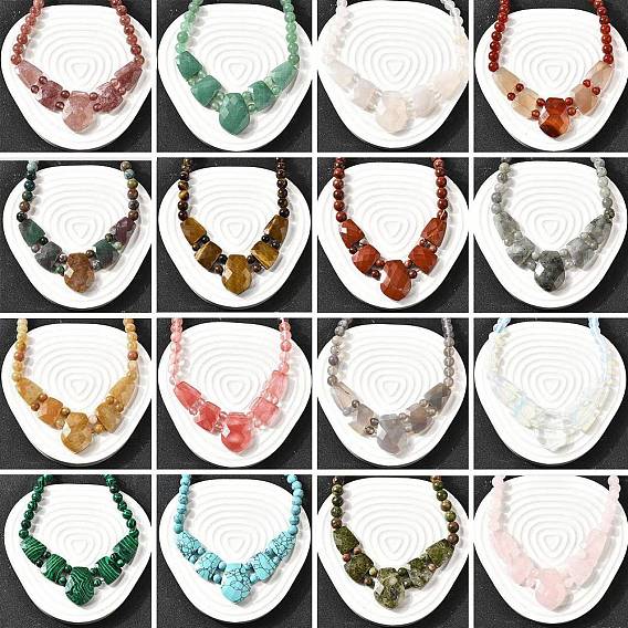 Ожерелья из граненых бусин с драгоценными камнями для женщин, из нержавеющей стали застежками омаров, цвет нержавеющей стали