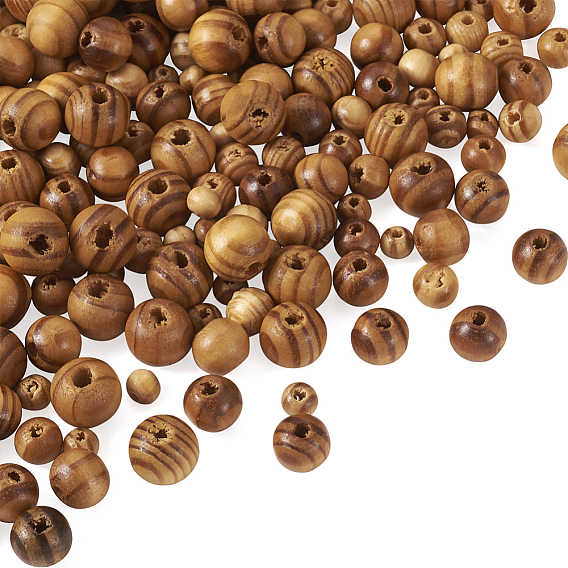 200 шт. 4 стили из натурального необработанного дерева бусины, неокрашенными, круглые