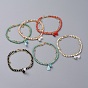 Multi-strand Bracelets, with Gemstone Beads and Glass Beads, Brass Cable Chains, Polycotton(Polyester Cotton) Tassel Pendants and Braided Nylon Thread